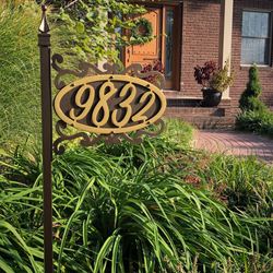 Shepherd Scroll Yard Address Post Gold/Bronze