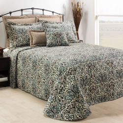 Midnight Ikat Bedspread Steel Blue