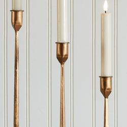 Laine Tall Taper Candleholders Aged Gold Set of Three