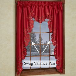 Christmas Poinsettia Long Swag Valance Pair Red 60 x 63