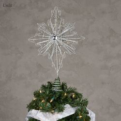 Glittered Star Lighted Tree Topper Silver
