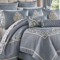 Aurora Scroll Comforter Set Slate Blue