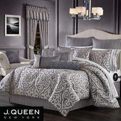 Silver Damask Comforter Bedding 