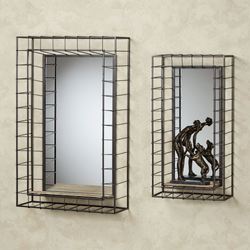 Wire Grid Wall Shelves Gray Set of Two