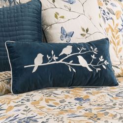 Natural Home Velveteen Embroidered Pillow Dark Blue Rectangle