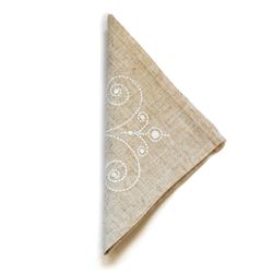 French Perle Embroidered Swirl Napkins Natural Set of Four