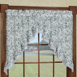 Ophelia Floral Ruffled Swag Valance Pair White 58 x 36