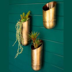 Crossett Decorative Wall Vases Antique Brass Set of Three