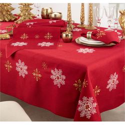 Holiday Snowflakes Oblong Tablecloth Red