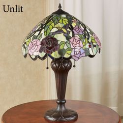 Roses Hummingbird Stained Glass Table Lamp Multi Pastel