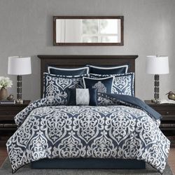 Odette Scroll Comforter Bed Set Midnight Blue