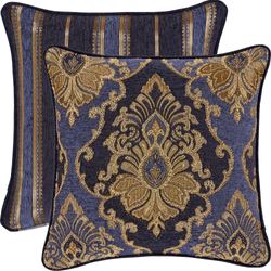 Woodstock Reversible Damask Pillow Indigo 20 Square