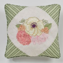 Veranda Embroidered Piped Pillow Linen 18 Square