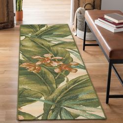 Tropical Leaf Rug Runner Green 111 x 76