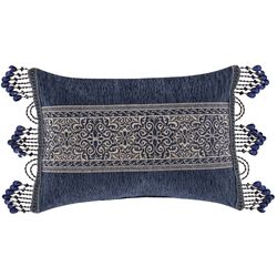 Botticelli Blue Bead Tassel Embroidered Pillow Navy Rectangle