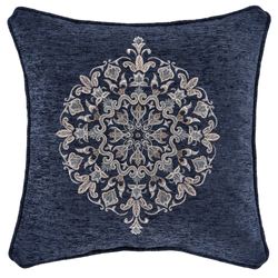 Botticelli Blue Embroidered Pillow Navy 18 Square
