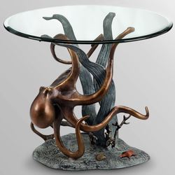Octopus Art Round Accent Table Burnished Copper