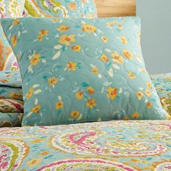 Persnickety Quilted Pillow Aqua 16 Square