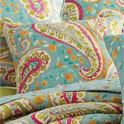 Persnickety Quilted Pillow Aqua 18 Square