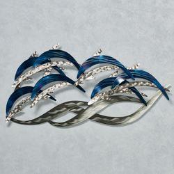 Dolphin Wave Dancers Metal Wall Sculpture