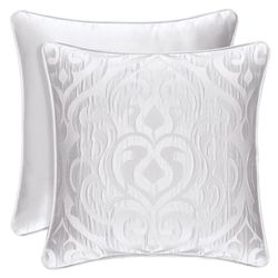 Astoria Damask Scroll Piped Pillow Off White 18 Square