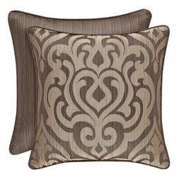 Astoria Scroll Damask Piped Pillow Coffee 18 Square