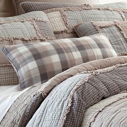 Smoky Cobblestone Plaid Quilted Pillow Dark Gray Rectangle