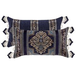 Middlebury Oversized Reversible Bead Trim Pillow Indigo Rectangle