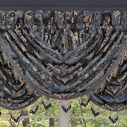 Middlebury Bead Trim Waterfall Valance Indigo 49 x 33