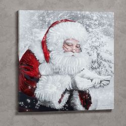 Santas Little Friend Canvas Wall Art Red
