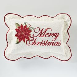 Poinsettia Matelasse Embroidered Pillow Light Cream Rectangle