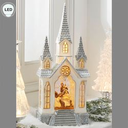 Nativity Lighted Water Church Table Accent White