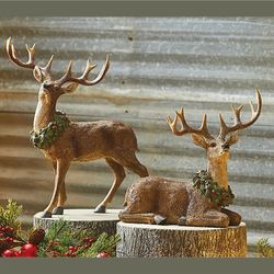 Holiday Deer Sculptures Brown Set of Two