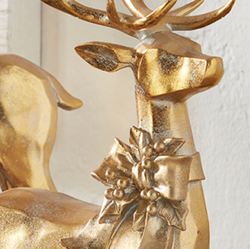 Deer with Bows Sculptures Gold Set of Two