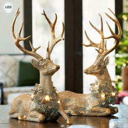 Elegant LED Deer Sculptures Gold Set of Two