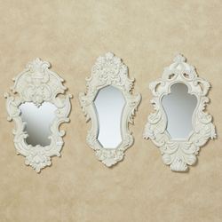 Lattice Scroll Accent Wall Mirrors Antique White Set of Three
