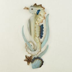 Seahorse Facing Left with Shells Wall Art Multi Metallic