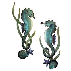 Seahorse Facing Right with Shells Wall Art Aqua