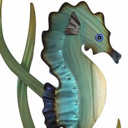 Seahorse Facing Right with Shells Wall Art Aqua