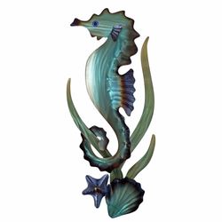Seahorse Facing Left with Shells Wall Art Aqua