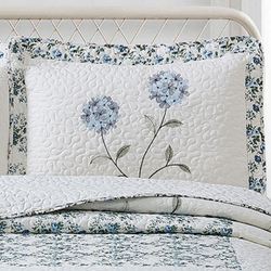 Carnation Rose Quilted Sham Blue Standard