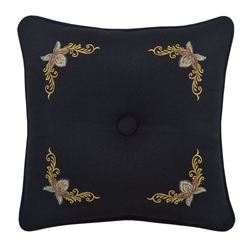 Stefania Embroidered Tufted Pillow Black 16 Square