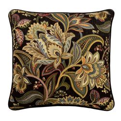 Stefania Jacobean Floral Pillow Black 18 Square