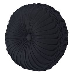 Stefania Pleated Tufted Pillow Black Round