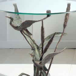 Cranes in Flight Art Round Accent Table Verdi Bronze