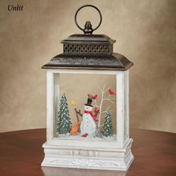 Swirl Snowman and Friends LED Lantern Antique White