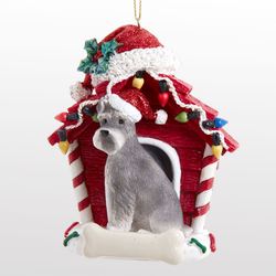 Schnauzer Dog with House Christmas Ornament Red