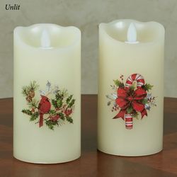 Candy Cane Holiday Fiber Optic Candle Ivory