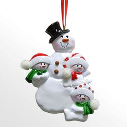 Three Snow Kids Snowman Family Ornament White