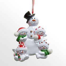 Four Snow Kids Snowman Family Ornament White